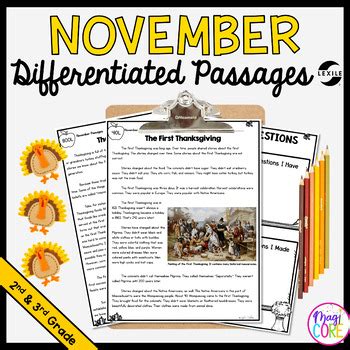 November Differentiated Reading Comprehension Lexile Passages 2nd