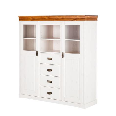 Highboard Formentera Kiefer massiv Weiß Braun Maison Belfort Jetzt