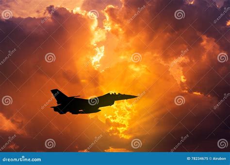 Silhouette Falcon Fighter Jet Military Aircraft Flying On Sunset ...