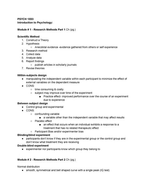 Psychology X Notes Psych X Introduction To Psychology Module