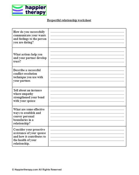 Respectful Relationship Worksheet | HappierTHERAPY