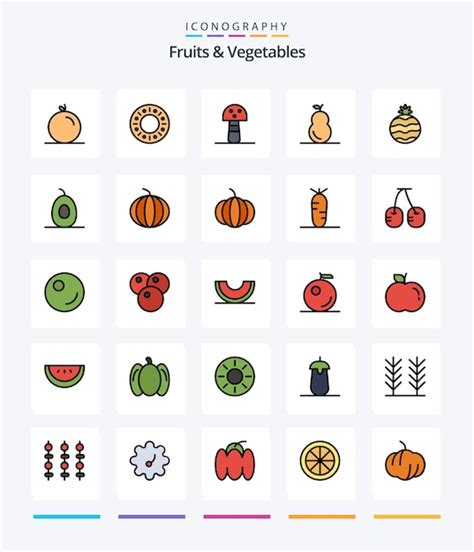 Free Vector Creative Fruits Vegetables 25 Line Filled Icon Pack Such