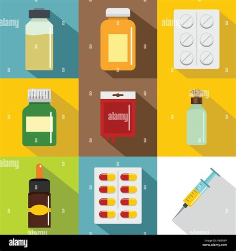 Pharmacy Icon Set Flat Style Stock Vector Image And Art Alamy