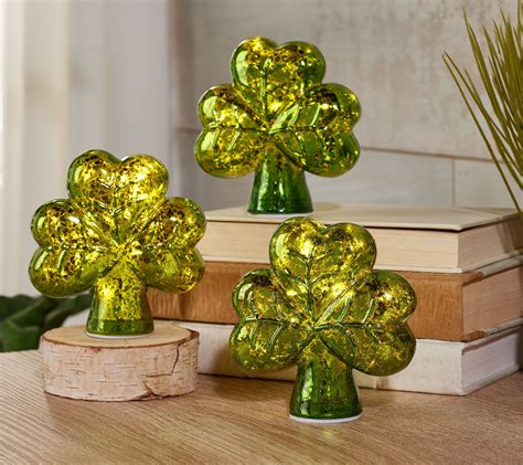 As Is Set Of 3 Illuminated Mercury Glass Shamrocks By Valerie