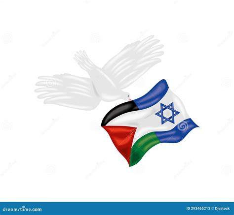 Palestine And Israel Flags Waving With Dove Stock Vector Illustration