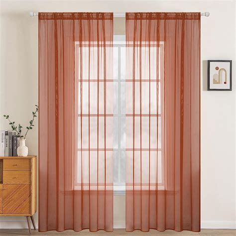 Miulee 2 Panels Solid Color Burnt Orange Sheer Fall Curtains Elegant