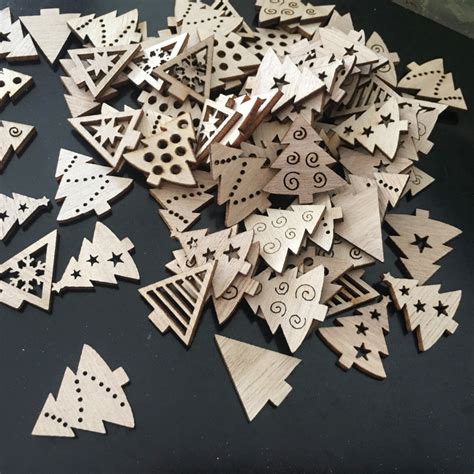 50 Pcs Christmas Tree Wooden Cutout, Tree Wood Cutouts, Cartoon DIY ...