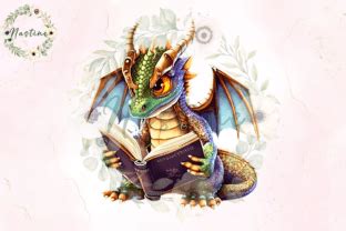 Dragon Reading Book Watercolor Clipart Graphic By Nastine Creative