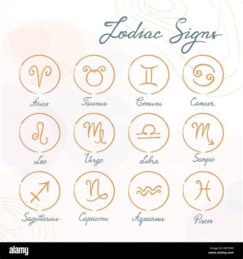 Vector Set Of Hand Drawn Zodiac Signs Icons On Various Backgrounds