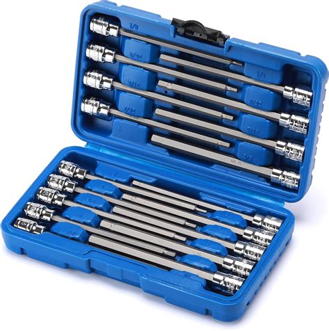 CASOMAN 18 Pieces 3 8 Inch Drive Long Hex Bit Socket Set 1 8 Inch To 3