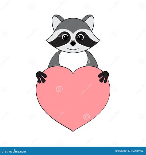 Cute Raccoon With A Heart Postcard For Valentine`s Day Element For