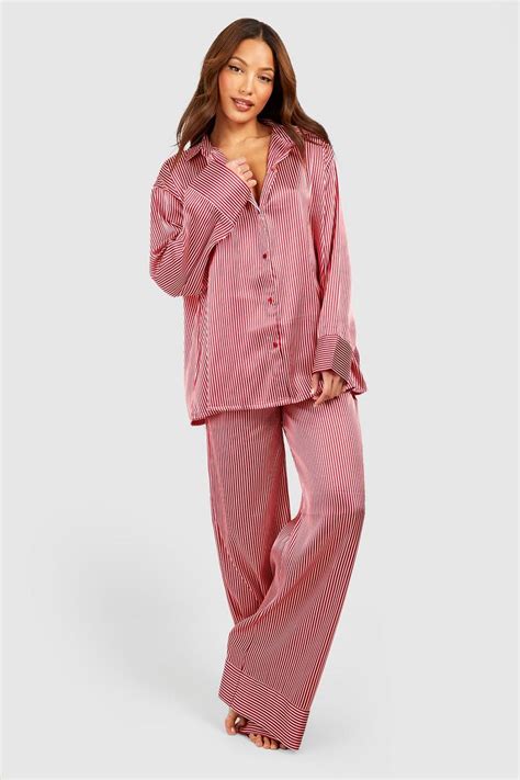 Tall Satin Oversized Stripe Pyjama Set Boohoo Uk