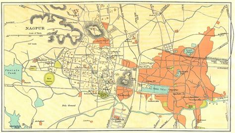 British India Nagpur City Plan Maharashtra 1924 Old Vintage Map Chart