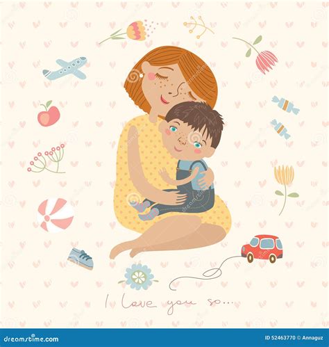 Madre Que Abraza a Su Niño Modelo Lindo Ilustración del Vector