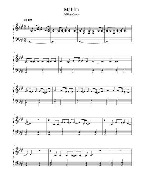 Malibu Miley Cyrus Sheet Music For Piano Solo