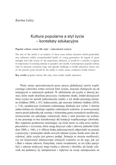 Pdf Kultura Popularna A Styl Ycia Konteksty Edukacyjne