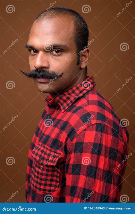 Face Of Indian Hipster Man With Mustache Stock Image Image Of Portrait Checkered 162548943