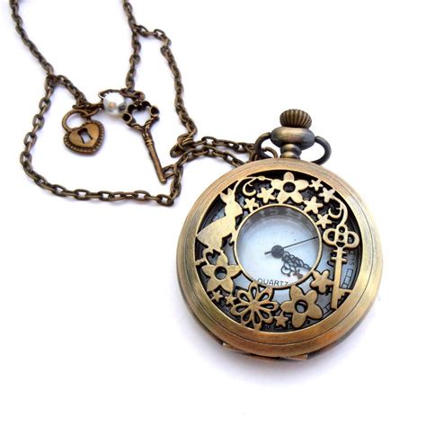 Steampunk Pocket Watch Locket Alice In Wonderland Jewelry Lock And