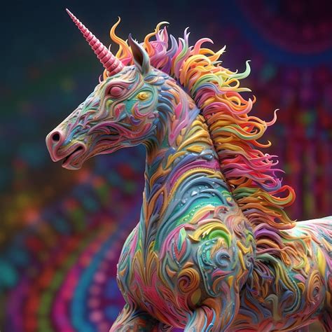 Premium Ai Image A Colorful Unicorn Statue With A Rainbow Mane