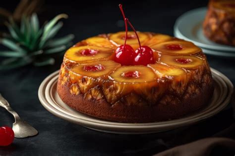 Un Pastel De Pi A Al Rev S Con Una Cereza Encima Foto Premium