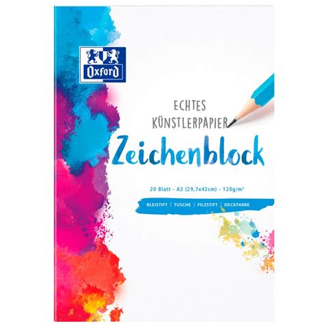 Oxford Zeichenblock DIN A3 Blanko 120 G Qm 20 Blatt 3 64