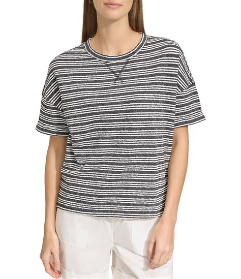 Andrew Marc Sport Heritage Stripe Short Sleeve Roll Cuff Top Dillards