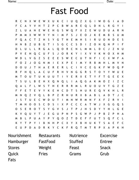 Fast Food Word Search Wordmint