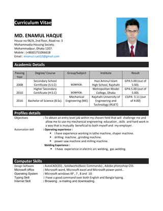 Curriculum Vitae Of Md Enamul Haque Pdf