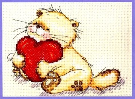 GRILLE POINT DE Croix CHAT MON COEUR Cross Stitch Chart CAT MY HEART