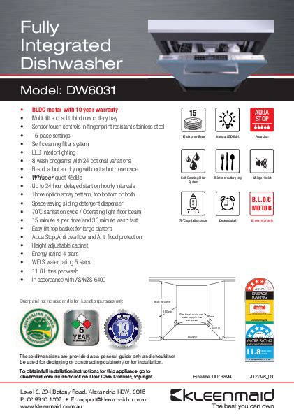 Kleenmaid Fully Integrated Dishwasher Model Dw6031 Installation