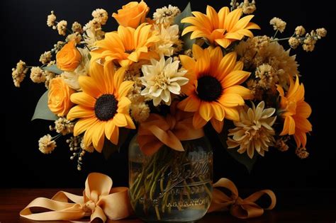 Premium Photo | Sunflower bouquet in a glass vase