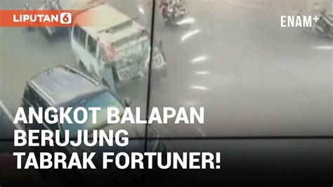 Saling Balap Angkot Di Bandar Lampung Terguling Dan Tabrak Fortuner