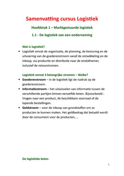 Logistiek Samenvatting Samenvatting Cursus Logistiek Hoofdstuk