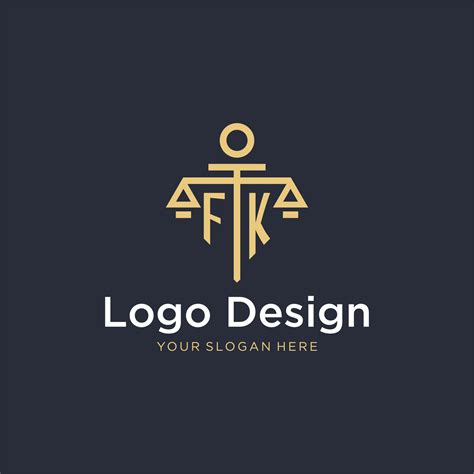 Fk Initial Monogram Logo With Scale And Pillar Style Design