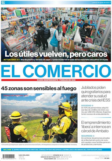 Periódico El Comercio Ecuador Periódicos De Ecuador Edición De Lunes 22 De Agosto De 2022