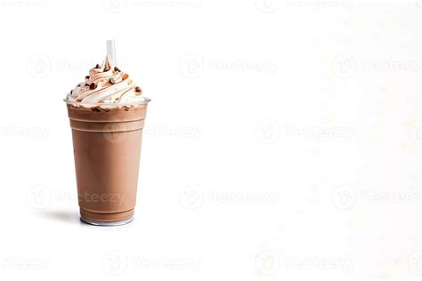 Chocolate Milkshake In Plastic Takeaway Cup Isolated On White