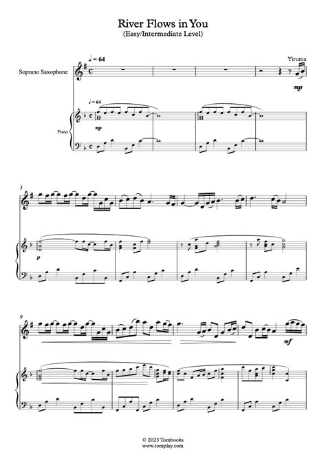 River Flows In You Easyintermediate Level Soprano Sax Yiruma Saxophone Sheet Music