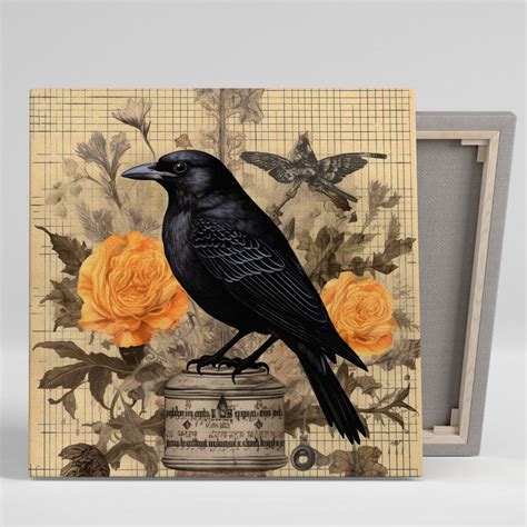 Raven Bird Wall Art, Canvas or Poster, Raven With Golden Background, Bird Wall Hanging, Crow ...