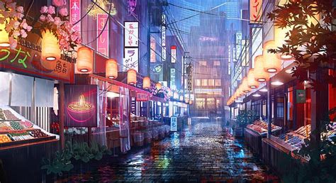 Online crop | HD wallpaper: digital art, Japanese Art, night, street ...