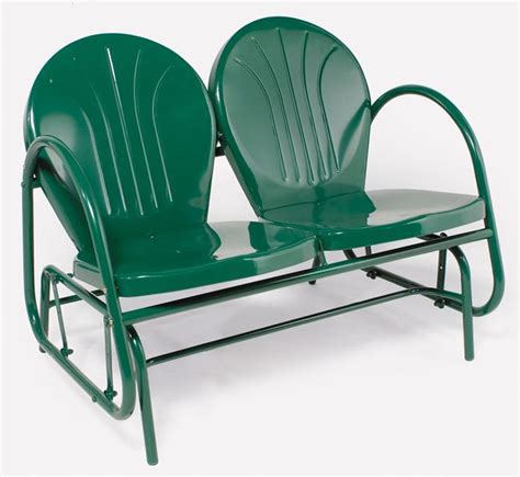 2 Person Outdoor Retro Tulip Metal Patio Double Glider Chair Green