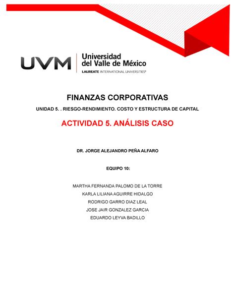 A Equipo Actividad Finanzas Corporativas Unidad Riesgo