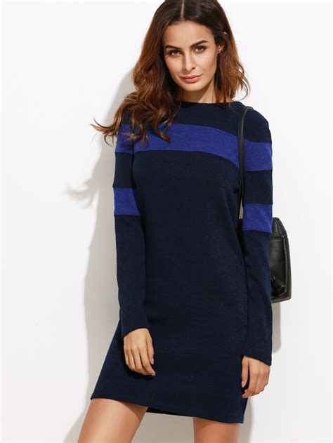 Color Block Long Sleeve Sheath Dress Shein Sheinside