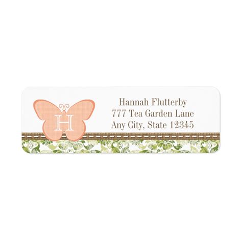 Monogrammed Peach Butterfly Return Address Labels Zazzle