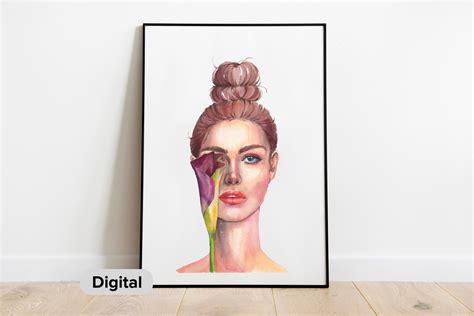 Digital Download Girl With Lily Digital Prints Printable Art Etsy