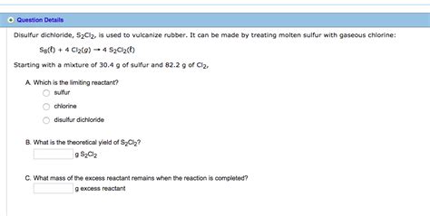 Solved Question Details Disulfur Dichloride S2Cl2 Is Chegg