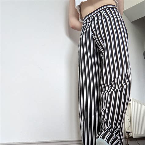 Black And White Vertically Striped Wide Leg High Depop