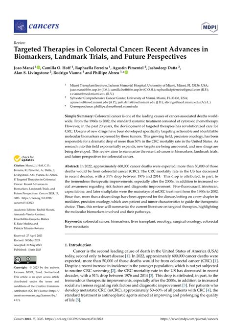 Pdf Targeted Therapies In Colorectal Cancer Recent Advances In