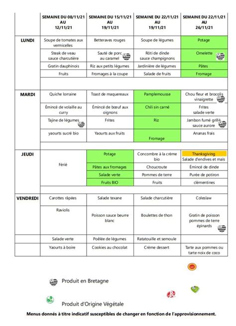 Menus Du Mois De Novembre Ecole Maternelle Et L Mentaire Sainte Anne