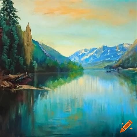 Detailed Landscape Painting Of Pliva Lakes In The Style Of Hernan Bas