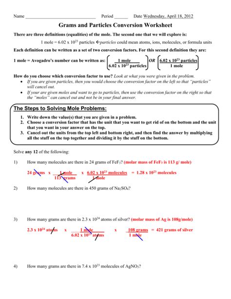 Grams And Particles Conversion Worksheet